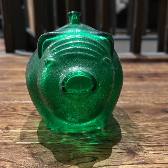 2-1950’s Anchor Hocking Texture Piggie Banks one clear glass and one green. - Picture 2 of 4